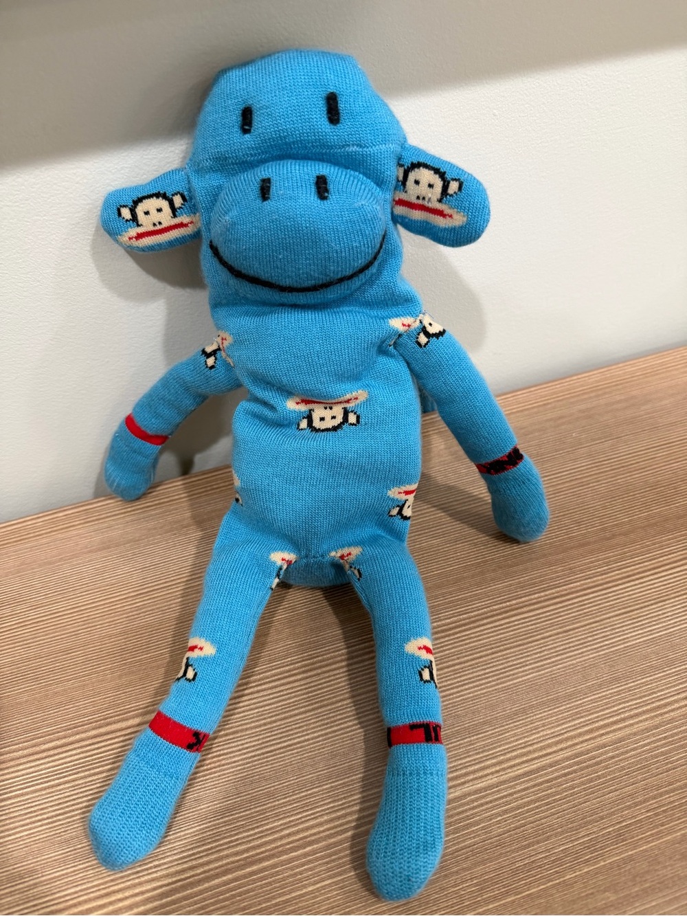 Paul Frank Blue Sock Monkey Plush Julius Pattern Vintage Knit Stuffed Animal Y2K